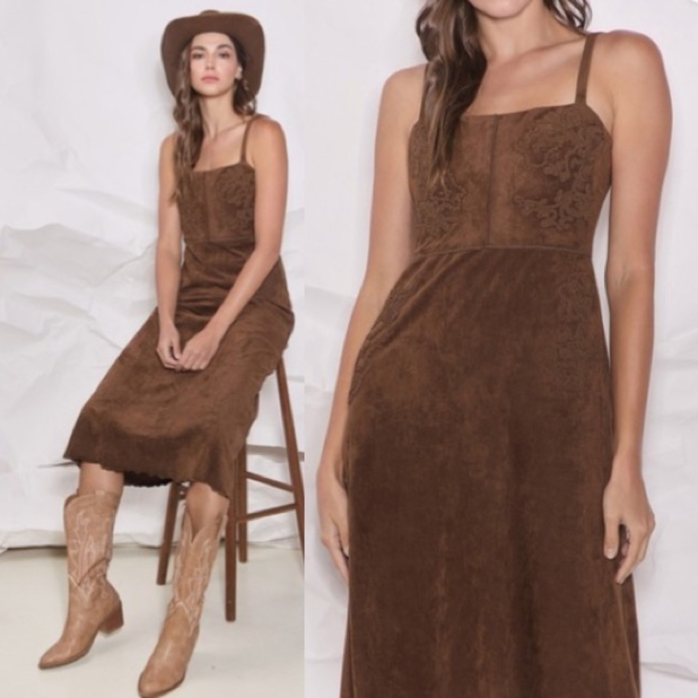 New Western Chic Strappy Faux Suede Dress